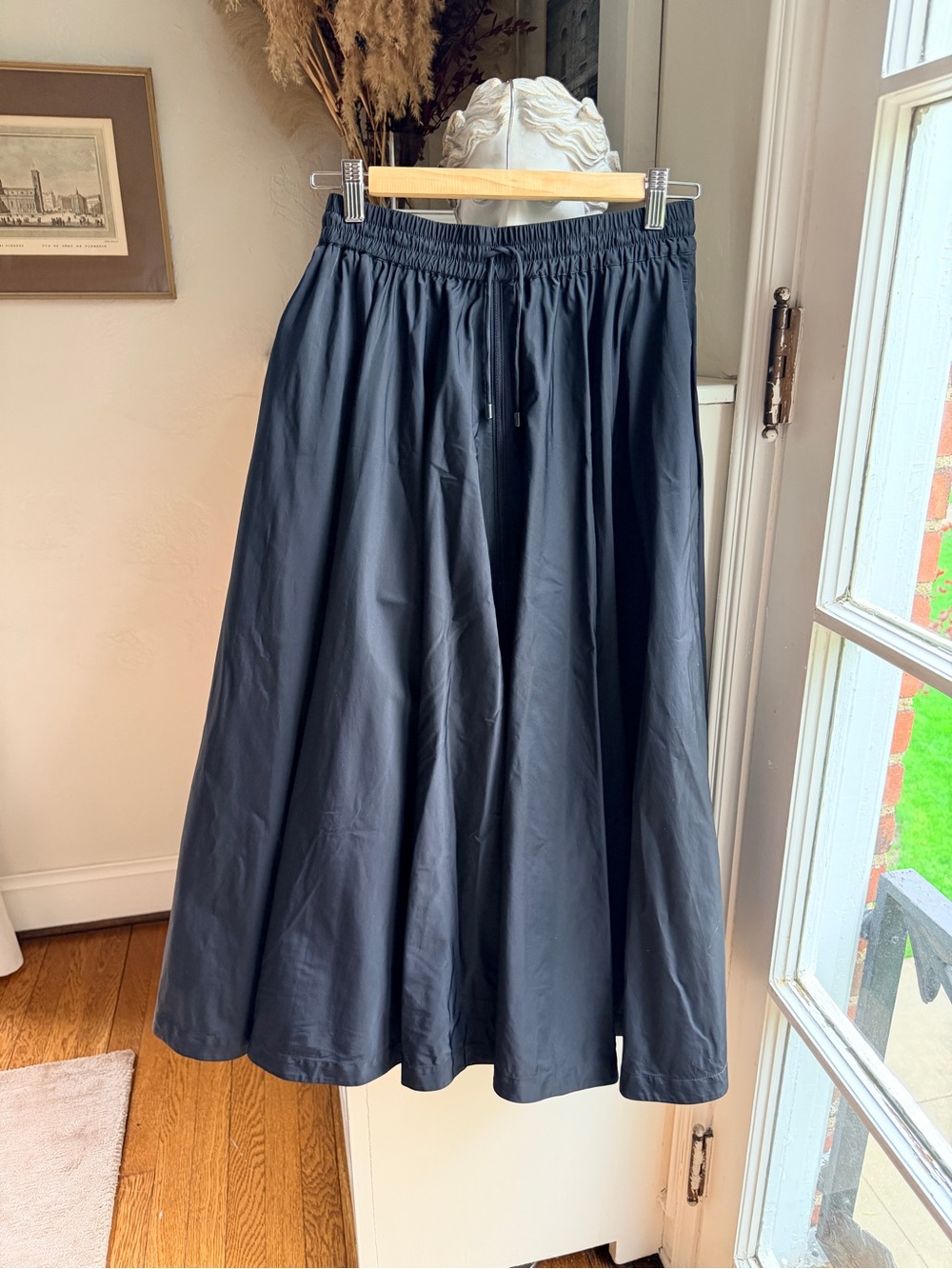 Women's black nylon Full A-Line Skirt w/ zipper detail